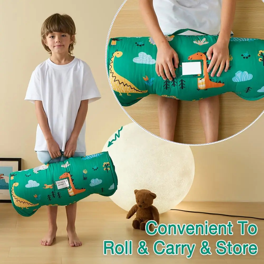 Toddler Nap Mat, Rollup Sleeping Bag with Removable Pillow & Minky Blanket for Daycare Preschool Travel Camping