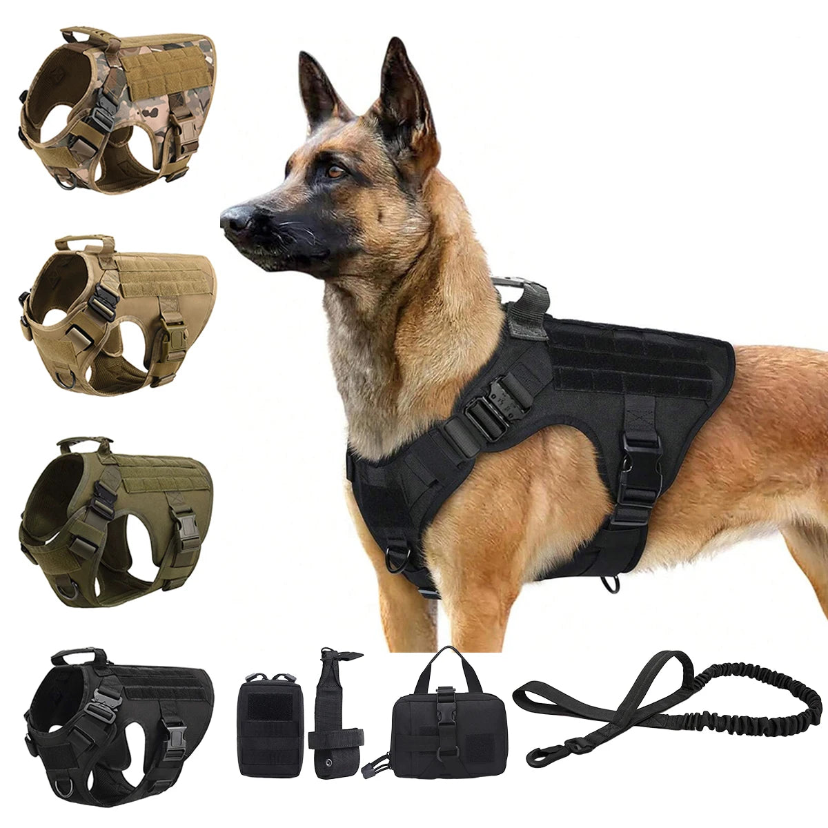 Pettravel Tactical Dog Harness With Padded Molle Pouch
