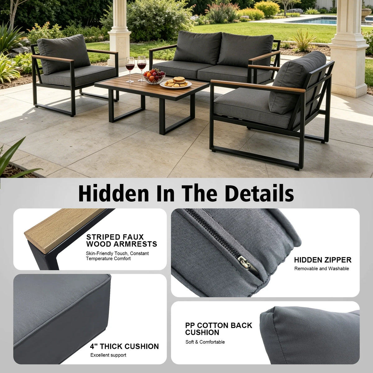 Joulee Weather Resistant Outdoor Patio Conversation Set