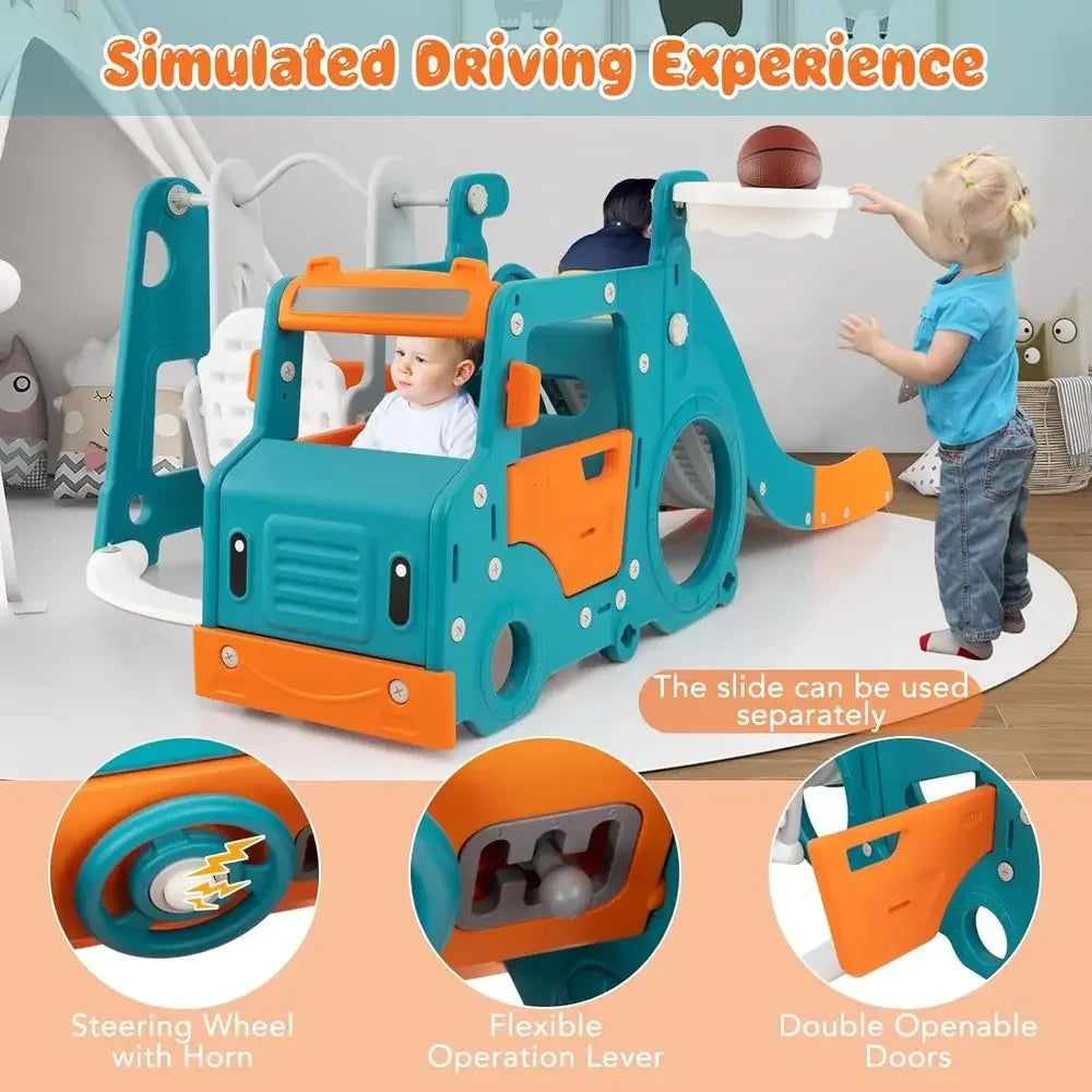 Toddler Swing and Slide Set with Basketball and Climber