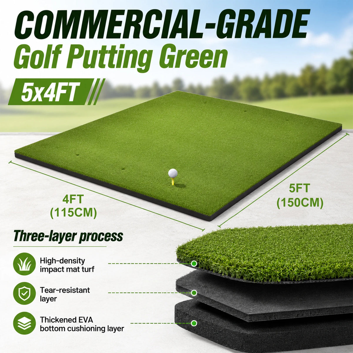 Golf Hitting Mat 5x4ft Portable Foldable Practice Mat with Balls and Tees, Heavy Duty Artificial Turf Driving Range Mat, Anti-Slip Golf Training Mat for Backyard Garage Indoor Outdoor Chipping Swing Simulator Use