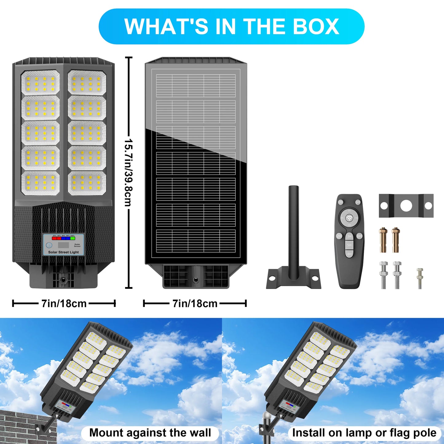 5000W Outdoor Solar Flood Light, 10000LM High Bright LED, IP65 Waterproof Dustproof, Dusk-to-Dawn Auto On/Off, Motion Sensor, Remote Timing & Dimming, Large Solar Battery, Wire-Free Easy Install, Commercial Solar Lamp for Yar