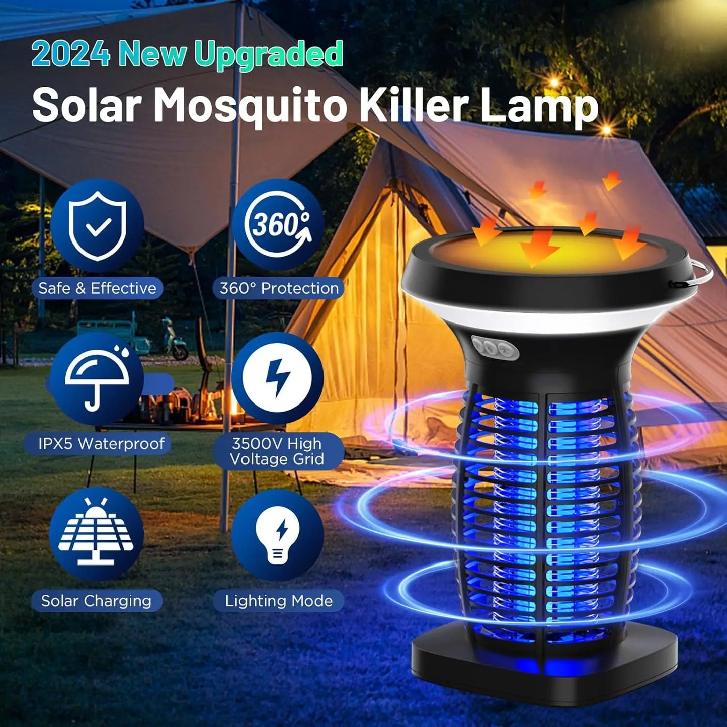 Solar Outdoor Bug Zapper For Mosquitoes Portable Rechargeable