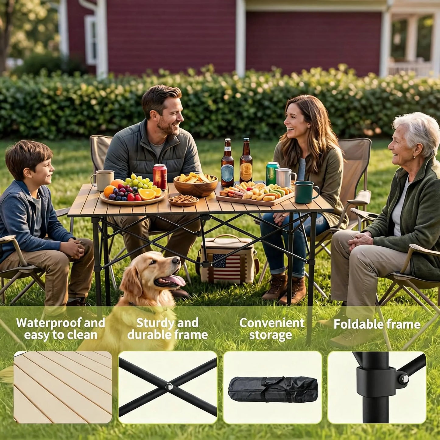 47x28x30in Folding Camping Table, Portable Aluminum Roll Up Table With Carry Bag, 110lb Outdoor Picnic BBQ Patio Table For Beach Backyard
