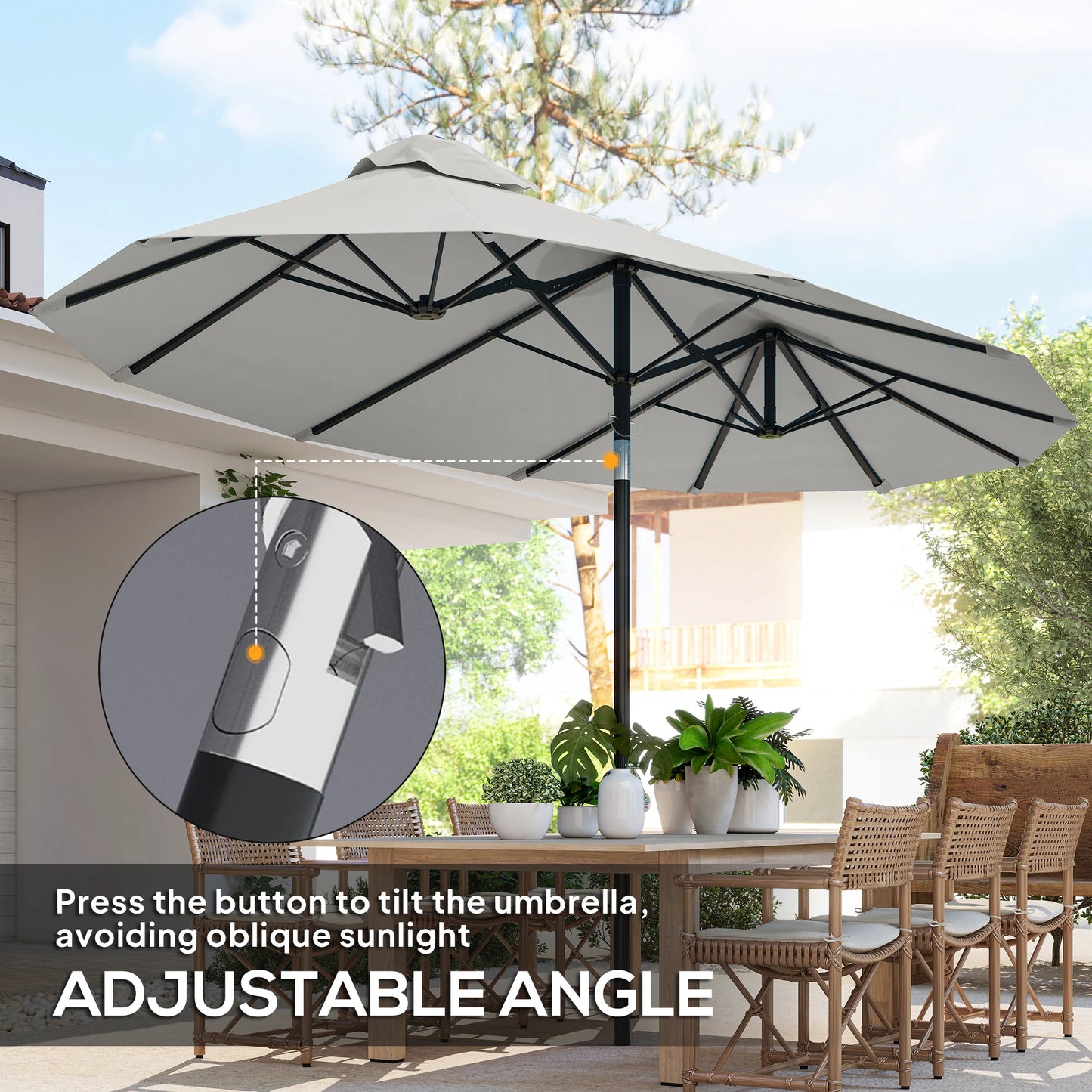 9.7' Double-Sided Patio Umbrella with 3 Air Vents, Tilt and Crank, Outdoor Umbrella, White