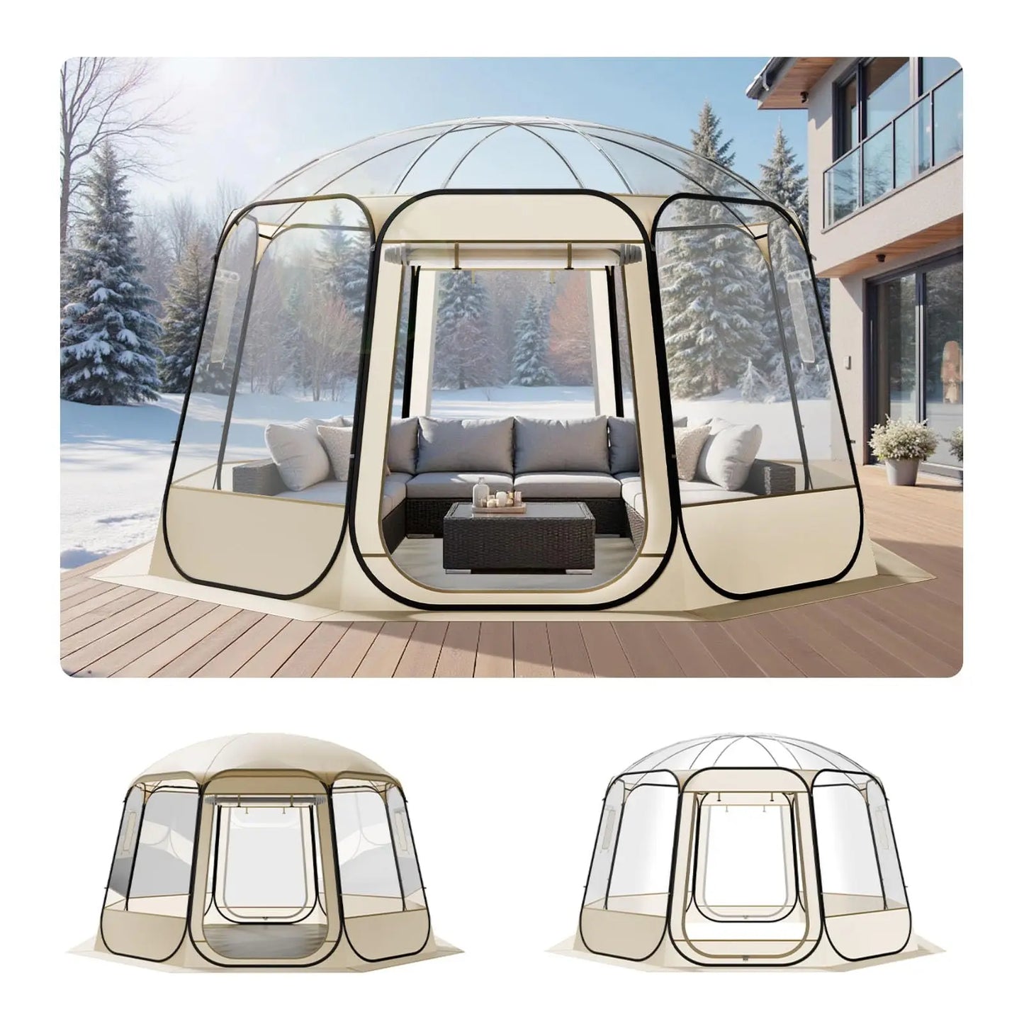 Pop-Up Clear Bubble Tent For 1-6 Adults, Waterproof Outdoor Dome Shelter With Floor Mat
