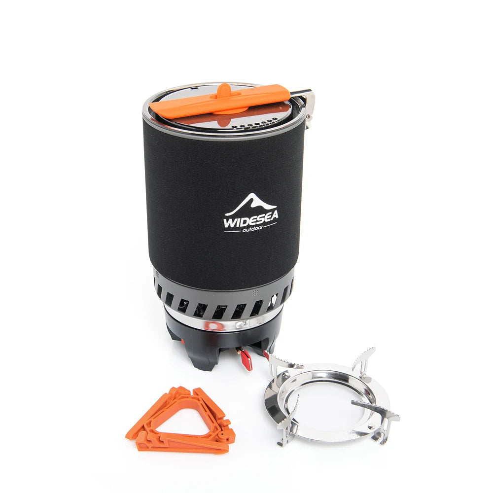 Widesea Camping Cooking System with Heat Exchanger Outdoor Gas Burner Stove Tourist Pot Set Cup Tableware Cookware Tourism Hike