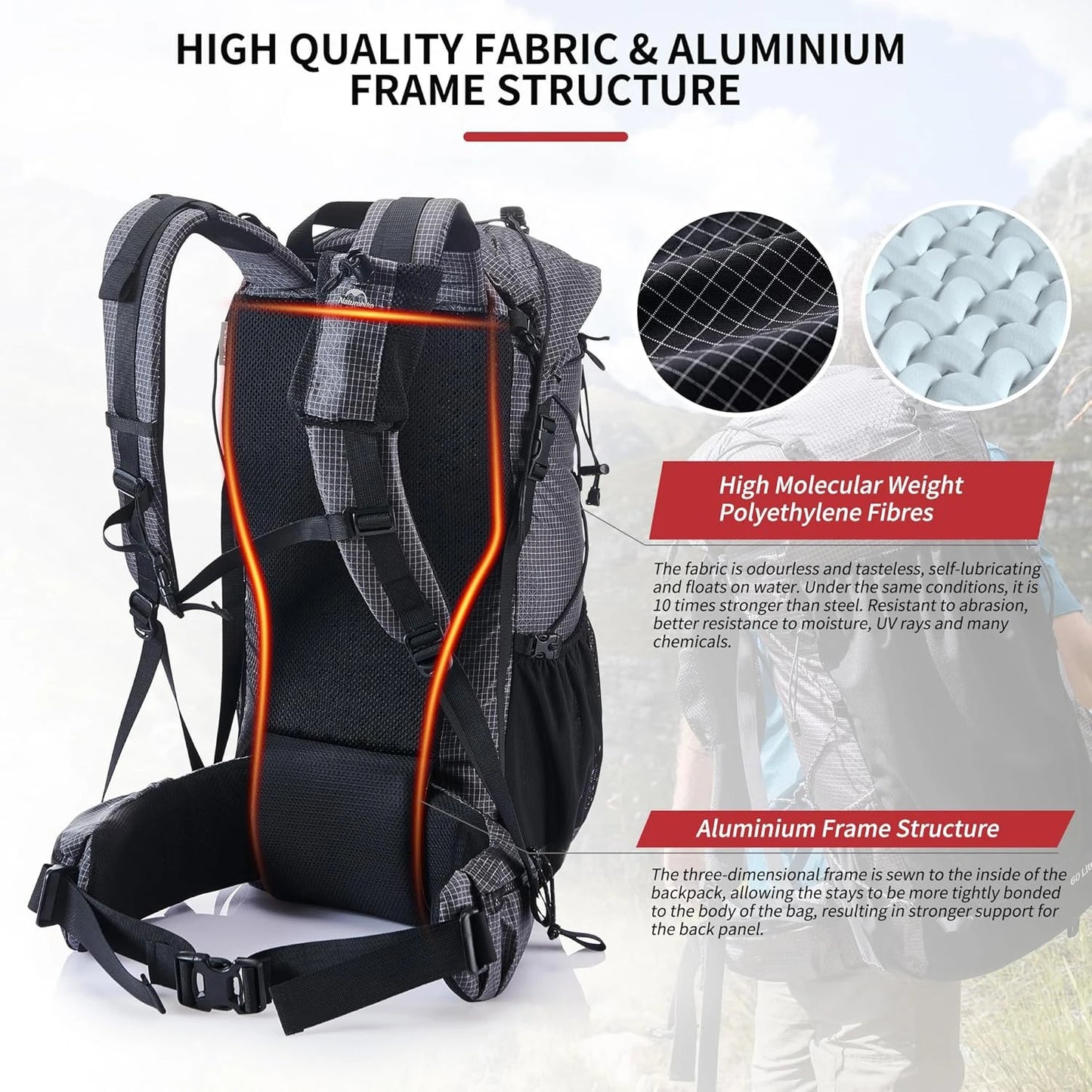 Naturehike Rock Outdoor Bags 40L 60L Travel Backpacks Large Capacity 60+5L Camping Hiking Packs Hiking Bag With Rain Cover