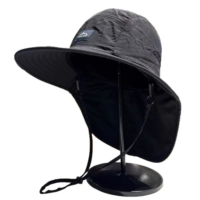 Unisex Summer Wide Brim Waterproof Quick-drying Panama Caps Outdoor Visor Bucket Hats Mesh Breathable Sun Hat with Neck Flap