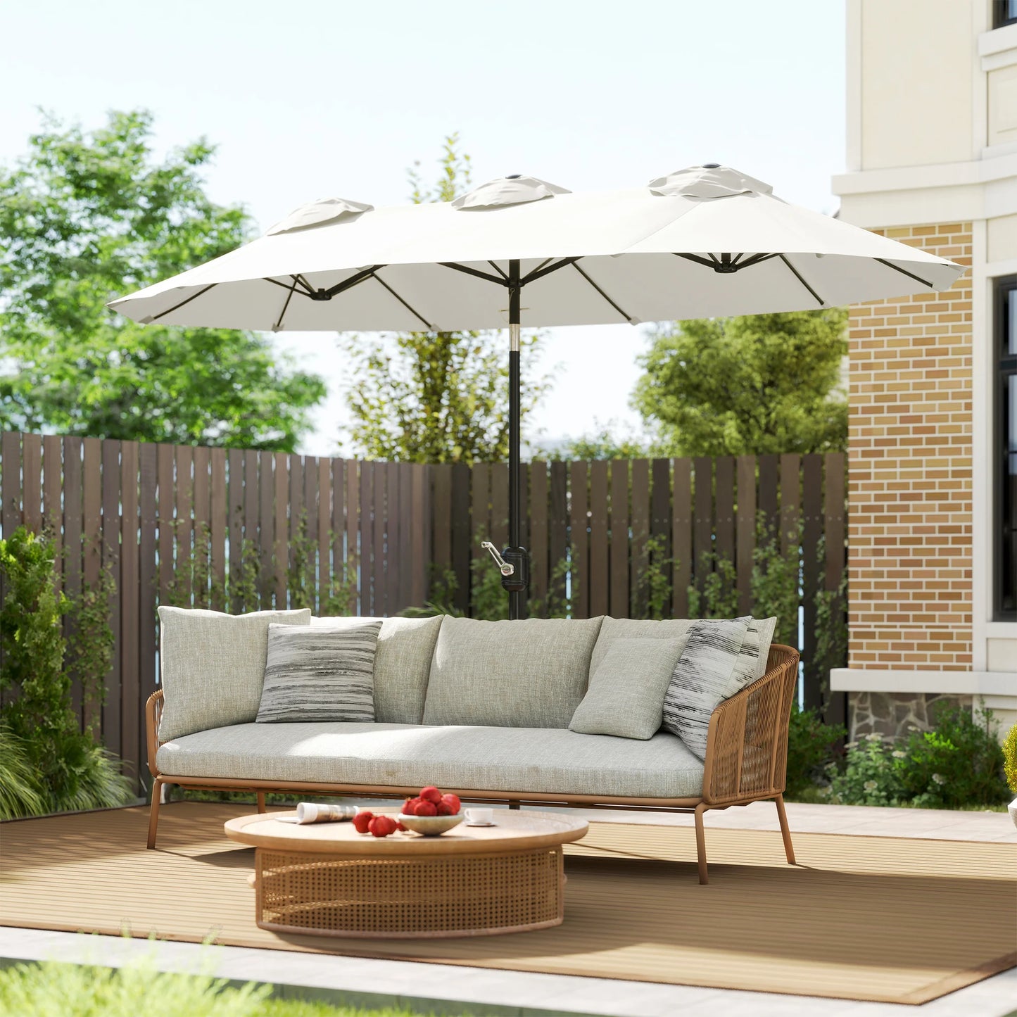 9.7' Double-Sided Patio Umbrella with 3 Air Vents, Tilt and Crank, Outdoor Umbrella, White