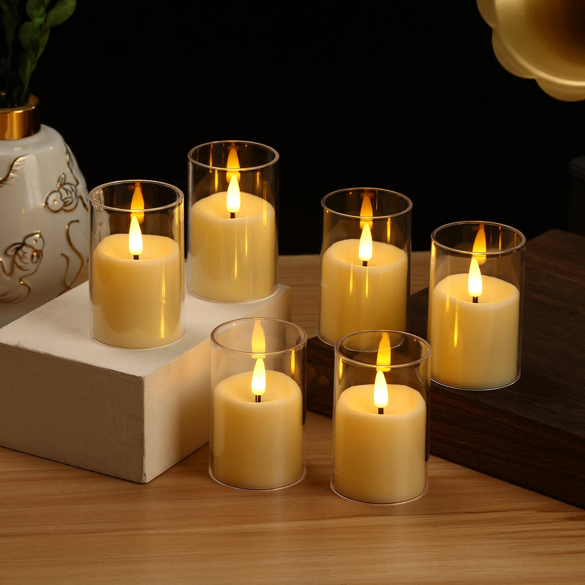 6pcs Flameless Led Electronic Candles Acrylic Glass Christmas Birthday Wedding Atmosphere Decoration Candle Lights