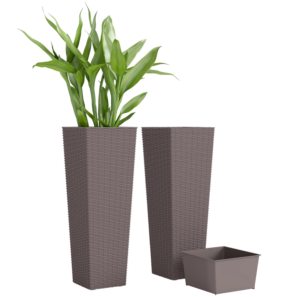 23.6 Inch Set of 2 Tall Planters for Outdoor Plants, Brown