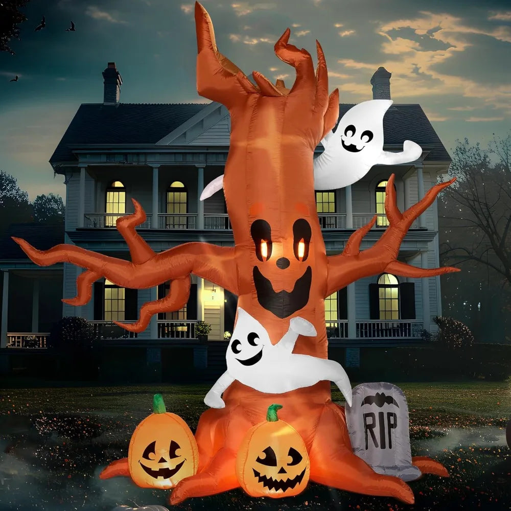 Halloween Inflatable Scary Tree With Ghosts Pumpkins And LED Lights