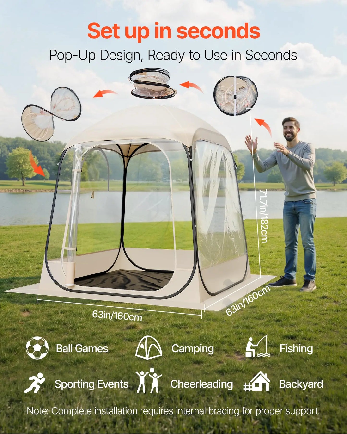 Pop-Up Clear Bubble Tent For 1-6 Adults, Waterproof Outdoor Dome Shelter With Floor Mat