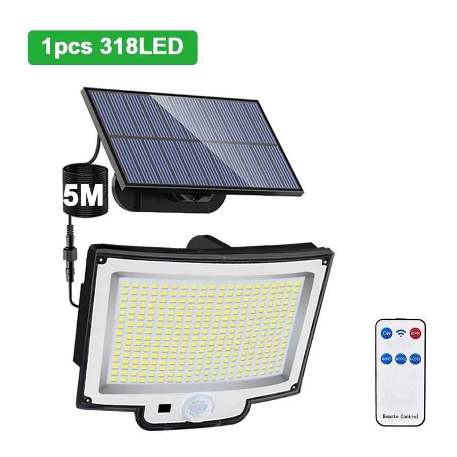 Solar Outdoor Motion Sensor Lights 348/328 LED Security Flood Wall Lamp Remote Control 270° IP65 Waterproof Outdoor Lighting