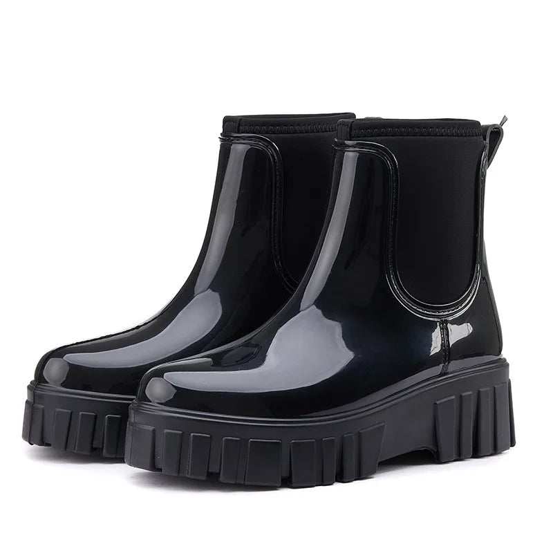 Women Waterproof PVC Rain Ankle Boots Anti Slip Thick Sole