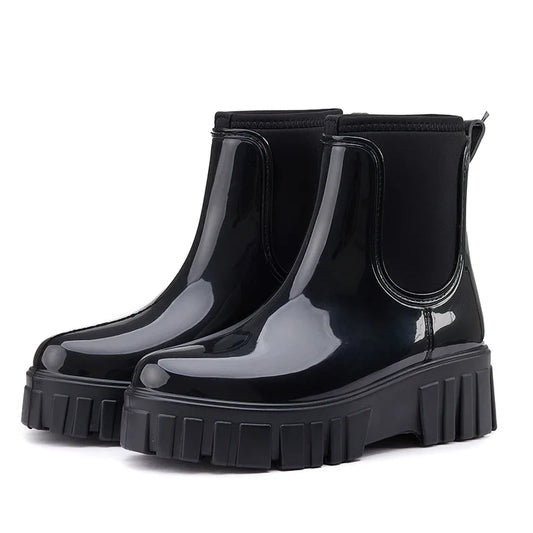 Women Waterproof PVC Rain Ankle Boots Anti Slip Thick Sole