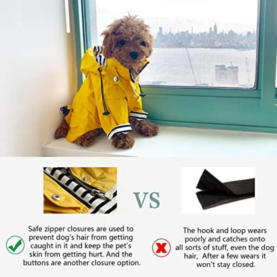 Dog Zip Up Raincoat with Reflective Buttons, Rain/Water Resistant, Adjustable Drawstring, Removable Hood, Raincoats with Legs 8
