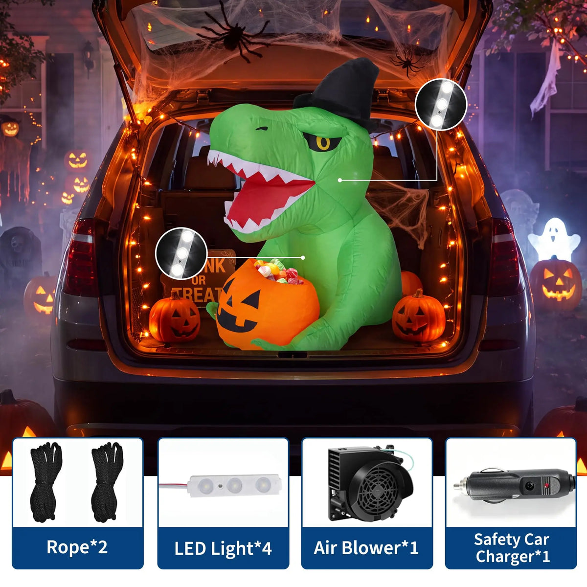 HiMISS Halloween Inflatable Dinosaur Car Decoration With LED Lights
