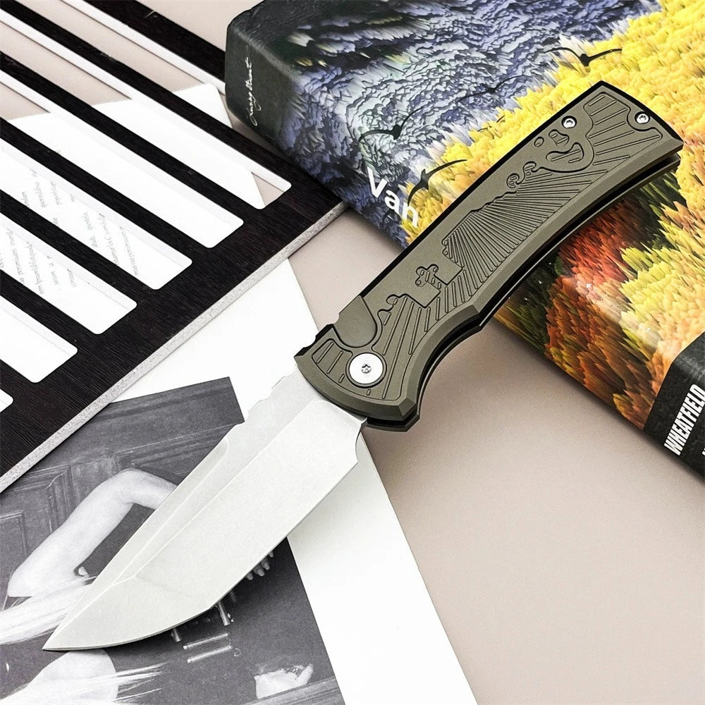 Luxury Folding Knife with Engraved T6 Aluminum Handle 4 Colors Available Mirror Polished Wide Utility D2 Blade, Smooth One-hand Side Opening Lock Pocket Clip for Daily EDC Great Protable Knife for Camping Hiking, Collection a