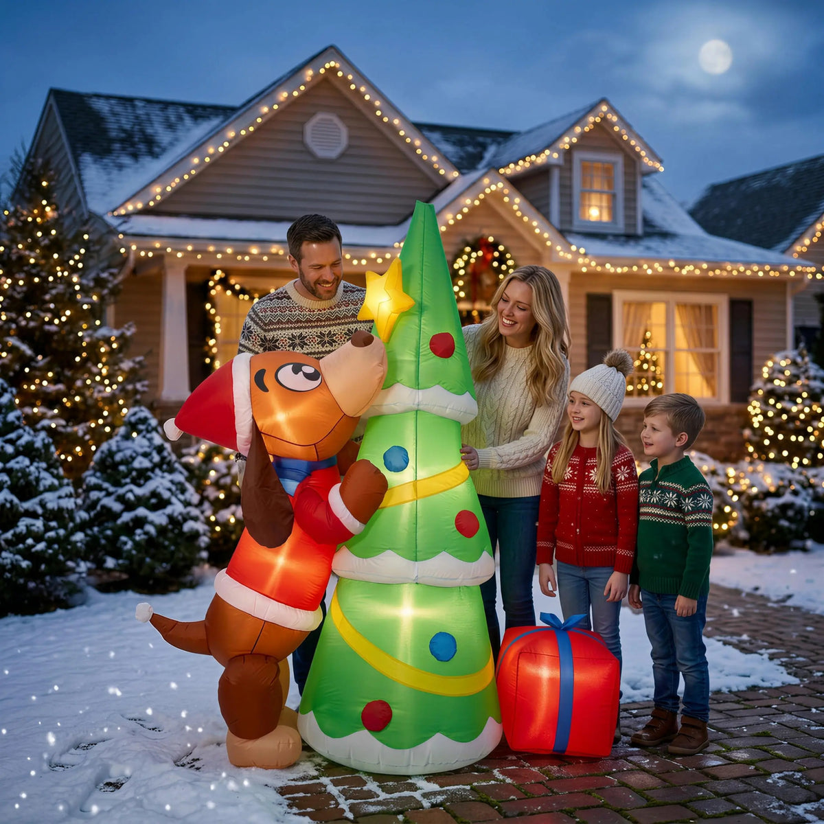Inflatable Outdoor Christmas Tree With Led Lights For Yard Decor