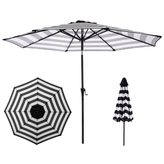9 Ft Striped Outdoor Patio Umbrella with Tilt Black and White
