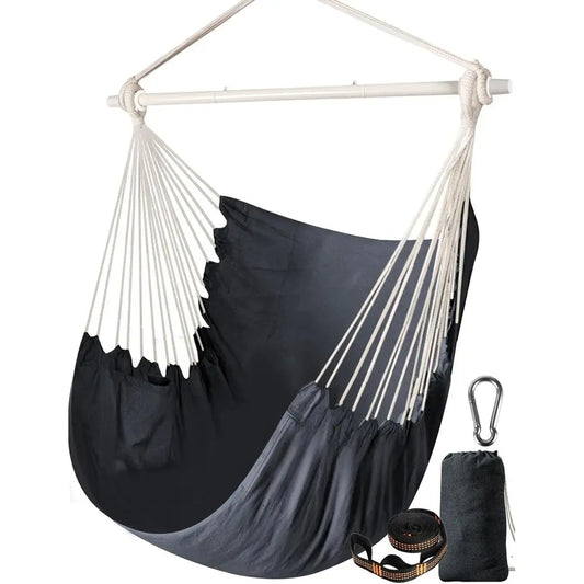 Hammock Chair Swing - Strong Metal, Collapsible, Portable, Max 500 lbs, Comfy Seat, Patio & Lawn, Cotton Blended, Indoor/Outdoor