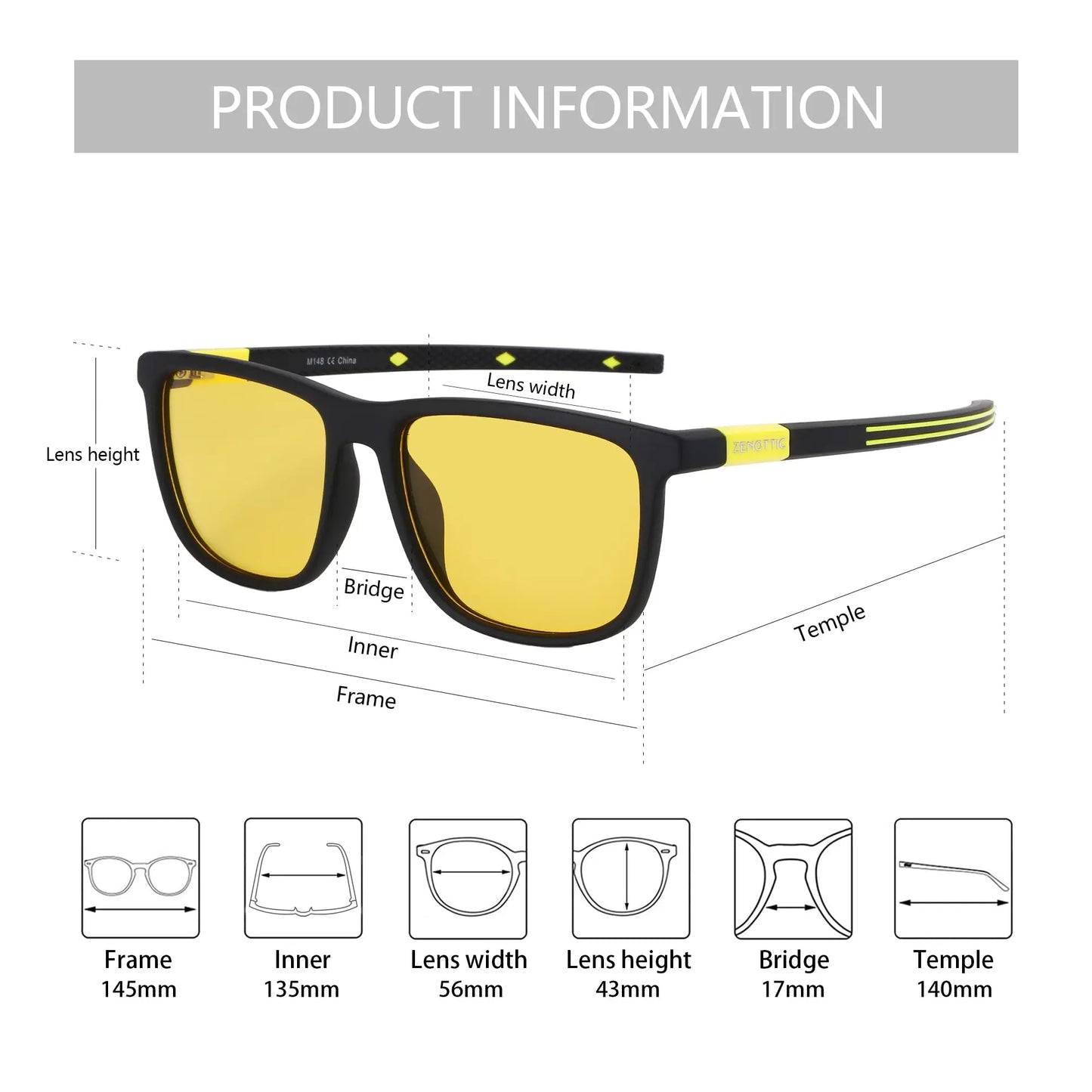 ZENOTTIC Polarized Square Sunglasses for Men - Lightweight TR90 Frame 100% UV Blocking Shades for Driving Fishing Golf Sports