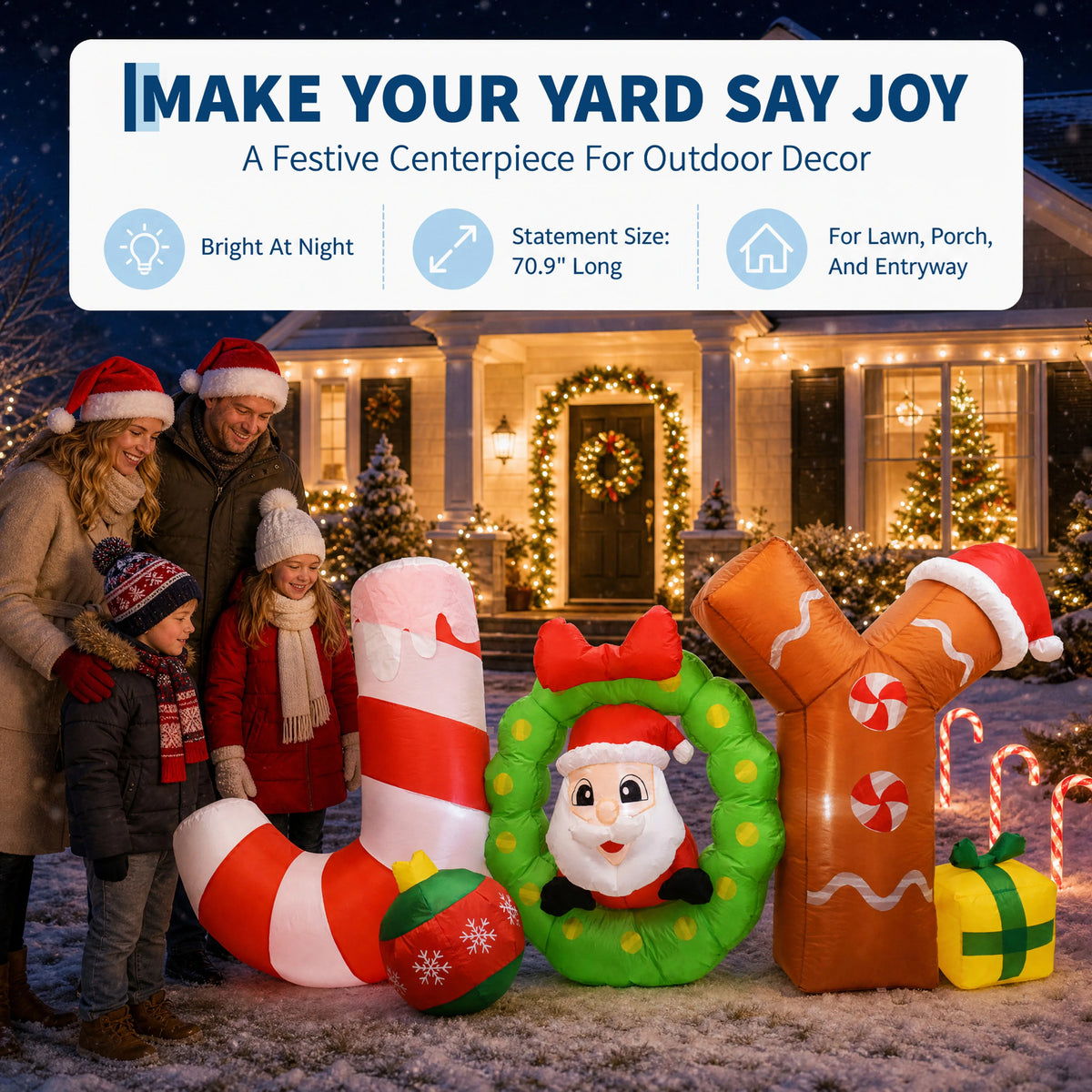 Lighted Christmas Inflatable Joy Sign Outdoor Yard Holiday Party Decor