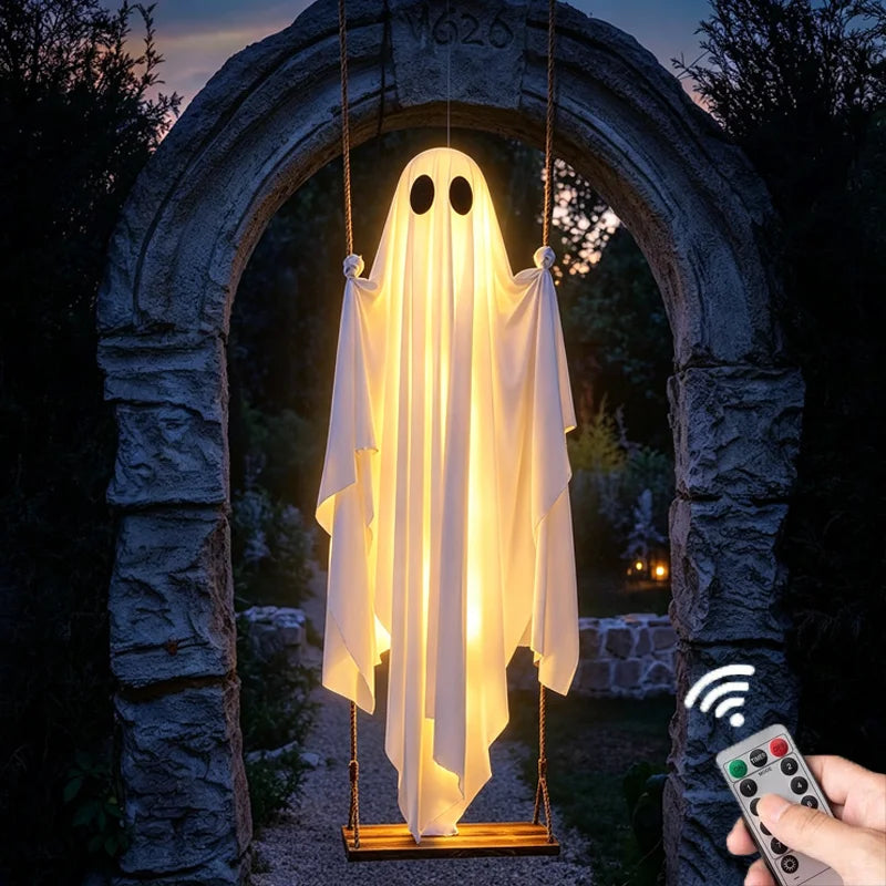 Swinging Ghost Halloween Decoration With LED Lights For Outdoor Use