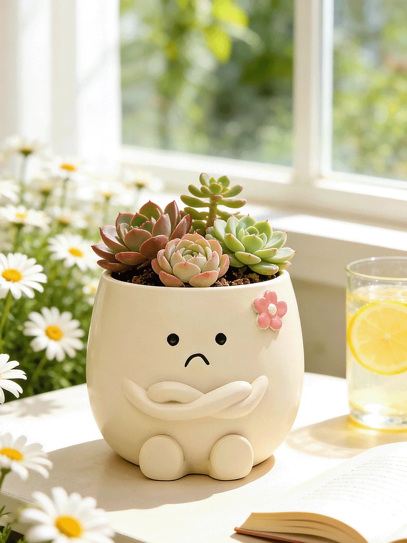 Smiling Face Planter With Drainage Hole Guitar Design For Succulents