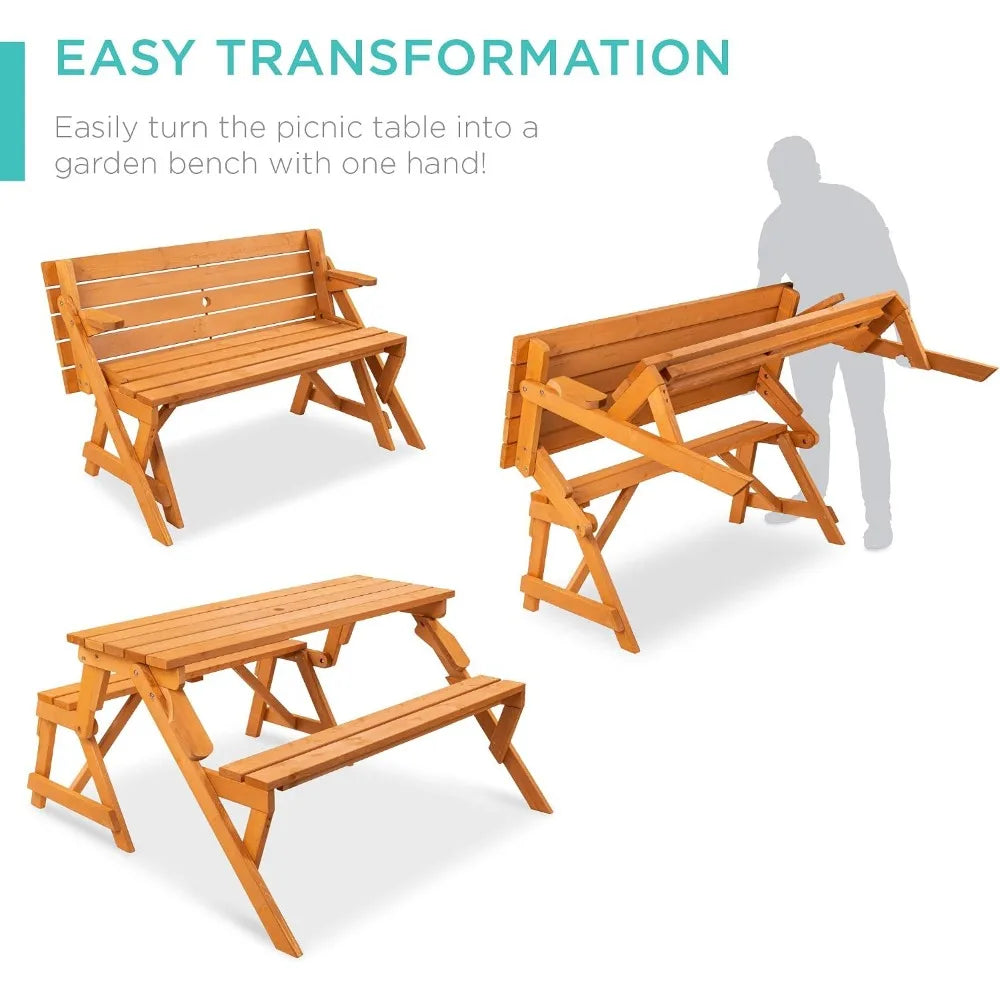 2-in-1 Outdoor Wooden Picnic Table and Bench with Umbrella Hole - Ideal for Backyard, Porch, Patio, Deck