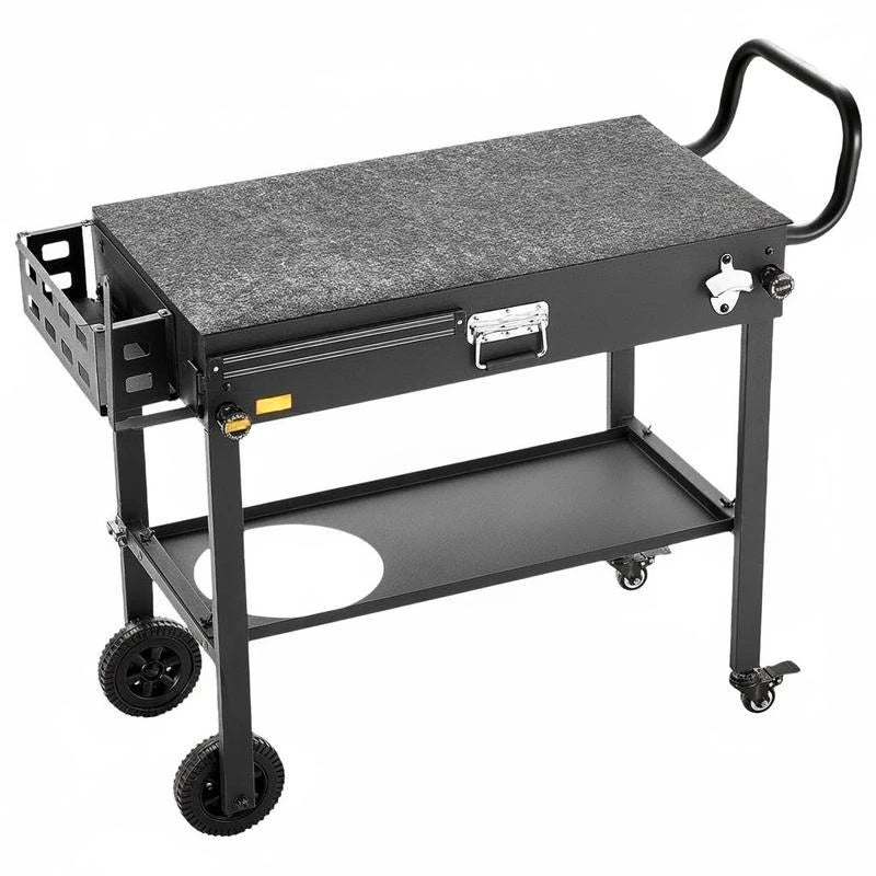 Outdoor Grill Cart, 31.0 X 17.0 Inch Tabletop Size Grilling Table, Foldable Outdoor Cooking Table with Tissue Holder, Wheels, Magnetic Tool Rack, BBQ Prep Tables for Picnic, Kitchen, Courtyard