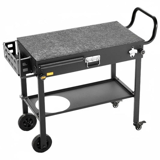 Outdoor Grill Cart, 31.0 X 17.0 Inch Tabletop Size Grilling Table, Foldable Outdoor Cooking Table with Tissue Holder, Wheels, Magnetic Tool Rack, BBQ Prep Tables for Picnic, Kitchen, Courtyard