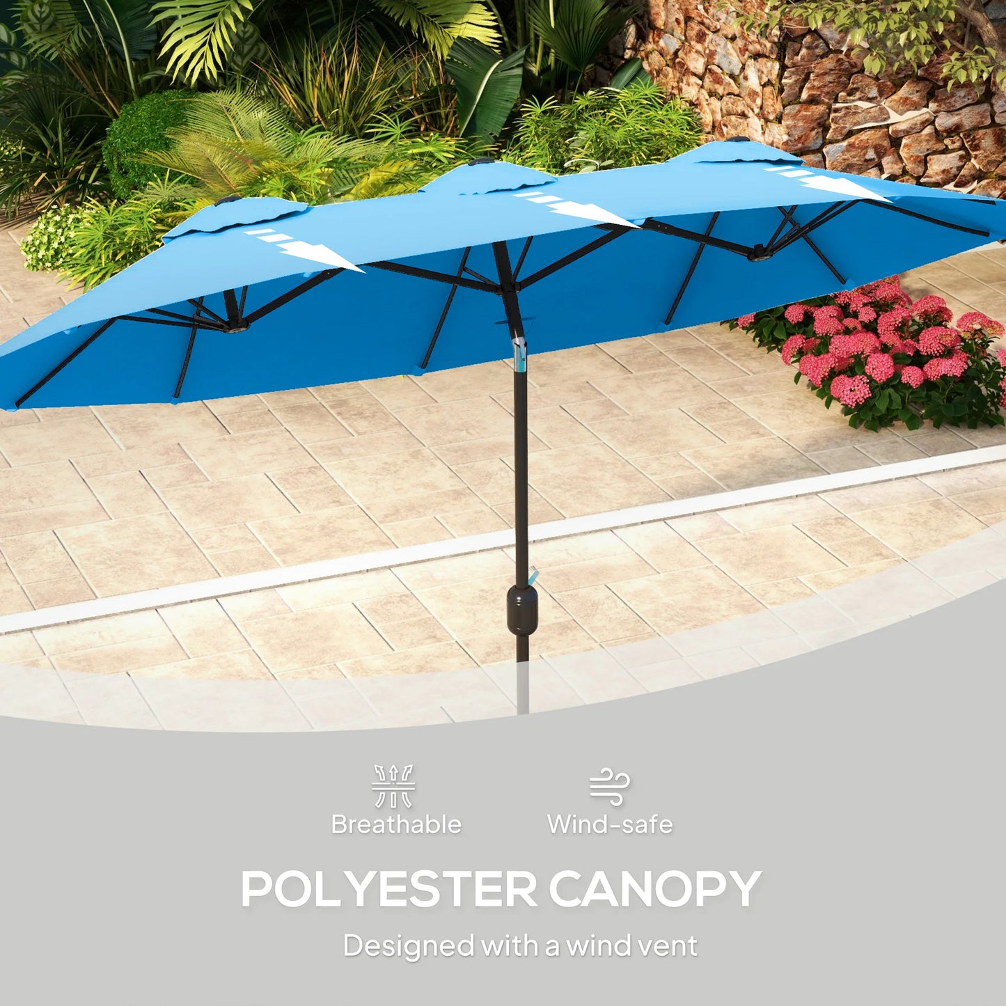 9.5' Double-Sided Patio Umbrella with 3 Air Vents, Tilt and Crank, Outdoor Umbrella, Cyan Blue