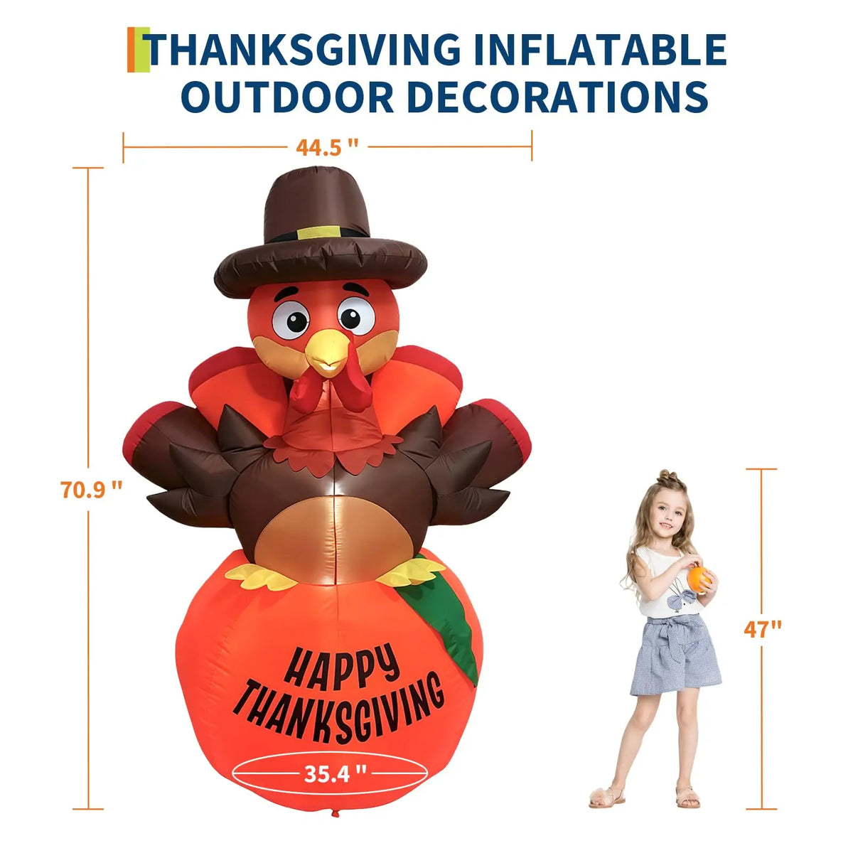 HiMISS Thanksgiving Pumpkin Turkey Inflatable Yard Decor With LED Lights