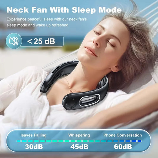 Bladeless Neck Fan, USB Rechargeable 4 Speeds 16H Battery, 360° Hands-Free Wearable Cooling Fan for Travel Office Outdoor