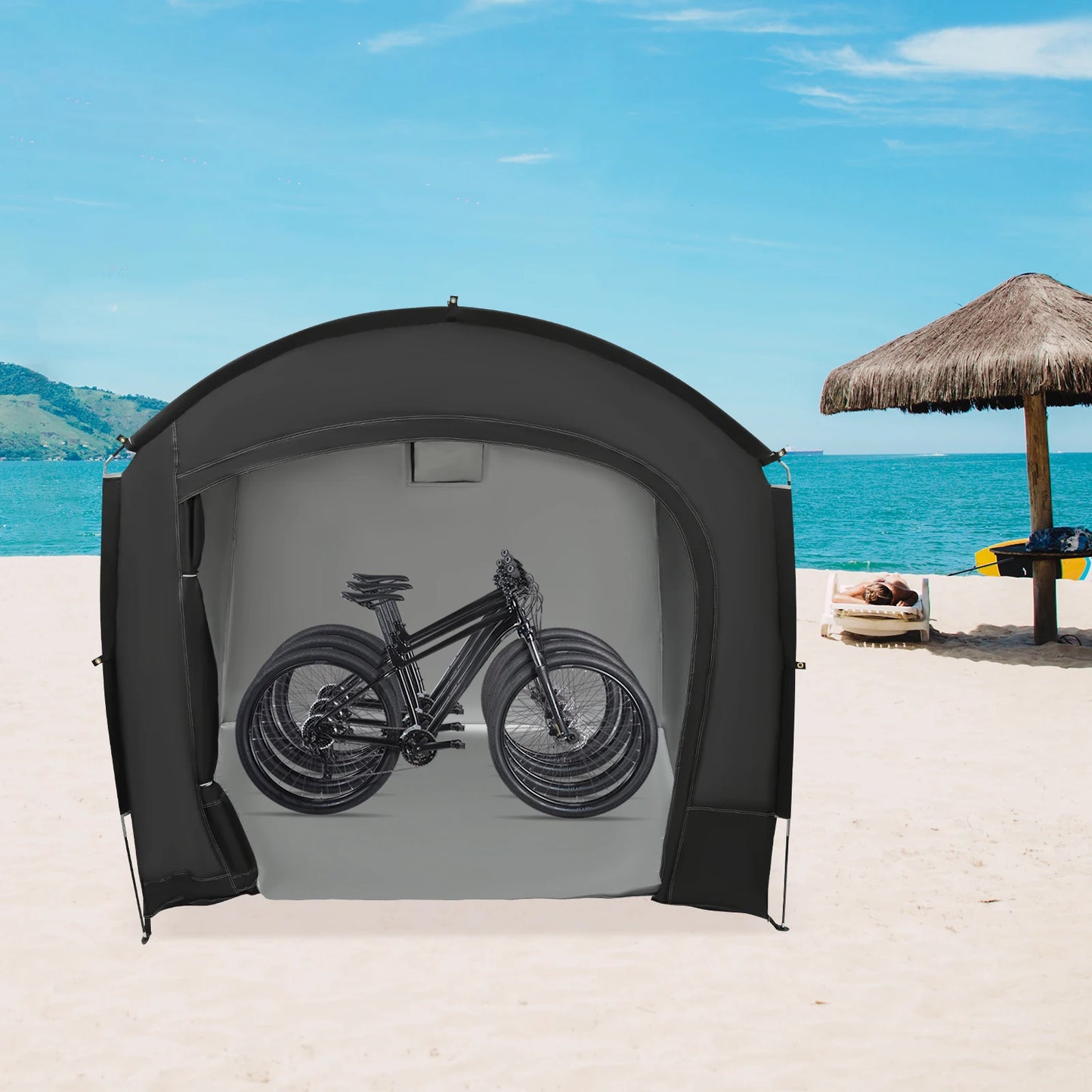 Bike Storage Tent, Outdoor Portable Storage Shed, Bicycle Storage Shelter, Waterproof UV Resistant 210D Oxford Fabric, Large Capacity for 3-4 Bikes, Easy Setup, Tear Resistant, Ventilated Window, Double Zipper, Carry Bag, Sec