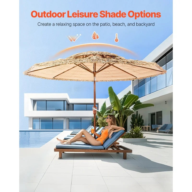 9 ft Tiki Thatched Patio Umbrella 2-Tier for Pool Beach