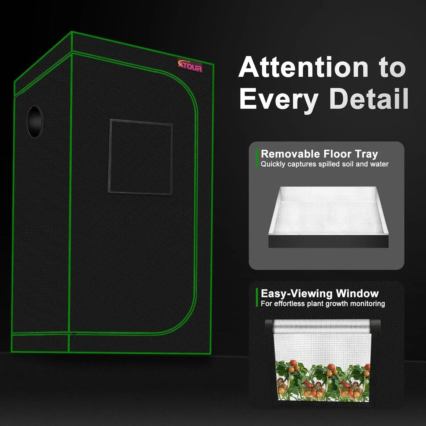 18"x18"x32" Grow Tent with High Reflective Mylar & Observation Window for Indoor Plants