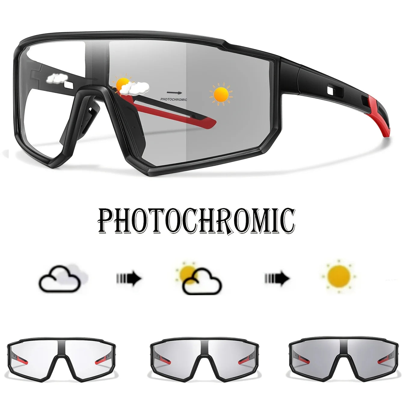LOISRUBY Photochromic Cycling Glasses, UV-400 Lenses, Outdoor Running and Hiking Fashion Glasses, Unisex