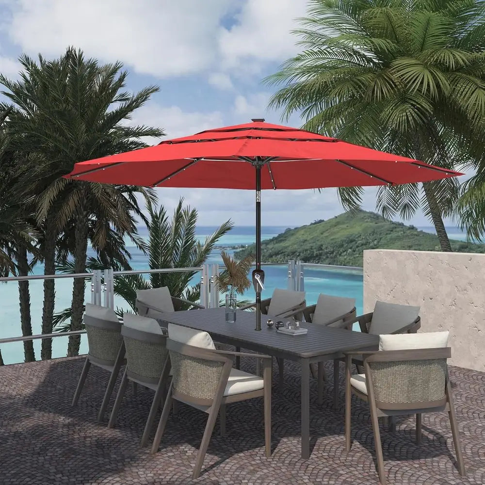 11ft Patio Umbrella with LED Lights - Large Outdoor Umbrella for Market, Poolside, Deck, Garden, and Backyard