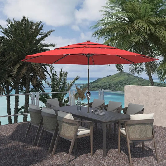 11ft Patio Umbrella with LED Lights - Large Outdoor Umbrella for Market, Poolside, Deck, Garden, and Backyard