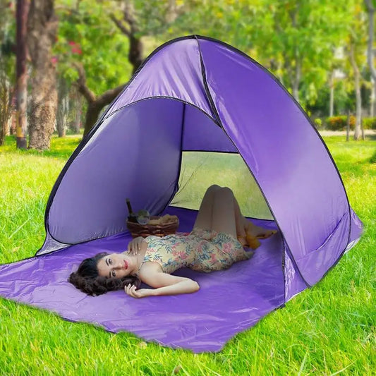 Pop Up Beach Tent Sun Shade Shelter Anti-UV Automatic Waterproof Tent For 2/3 Man W/ Net Window Storage Bag For Outdoor Beach Ca