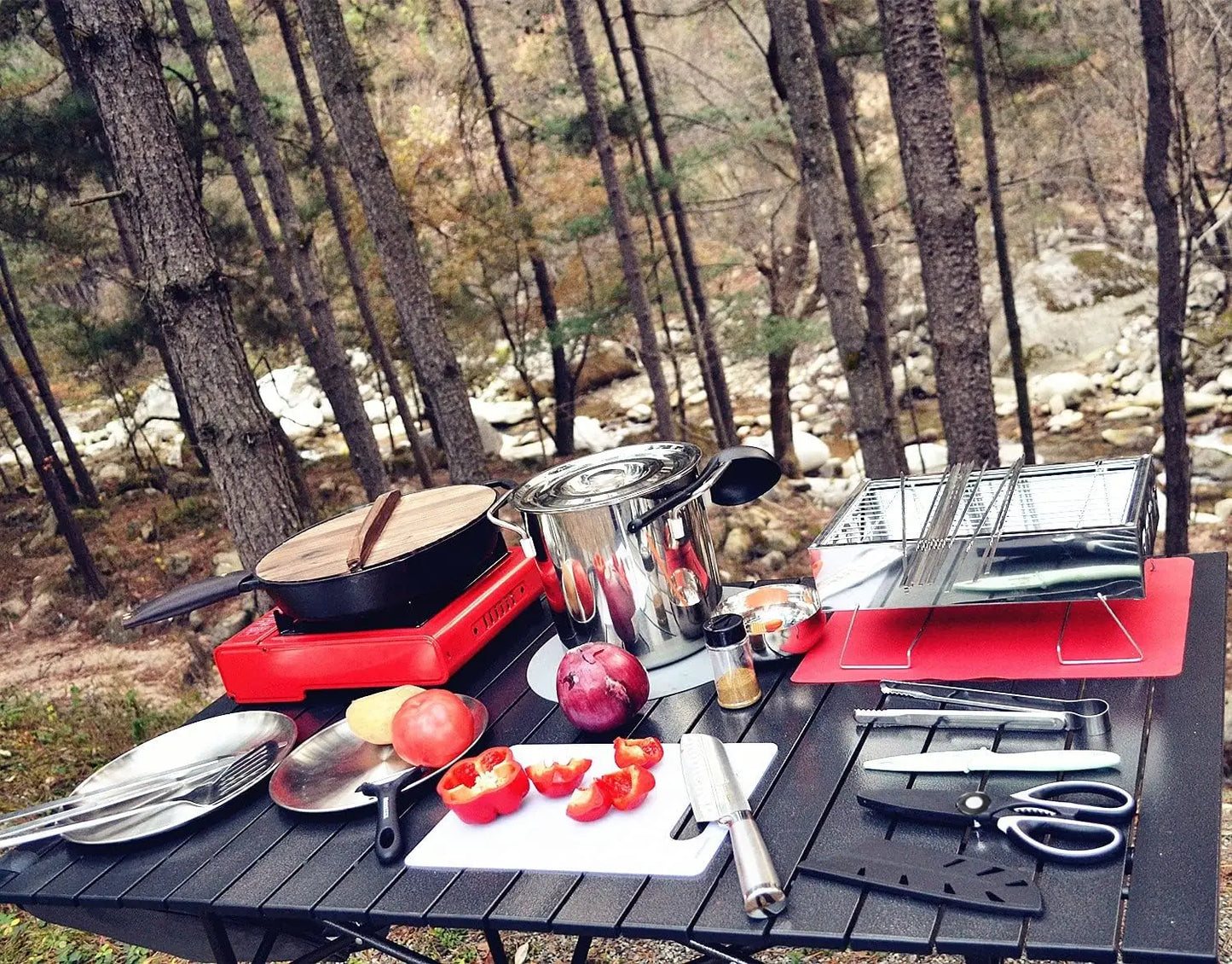 40 Pcs Camping Cooking Utensils Set, Portable Kitchen Kit with Bag for Outdoor Picnic BBQ Grill