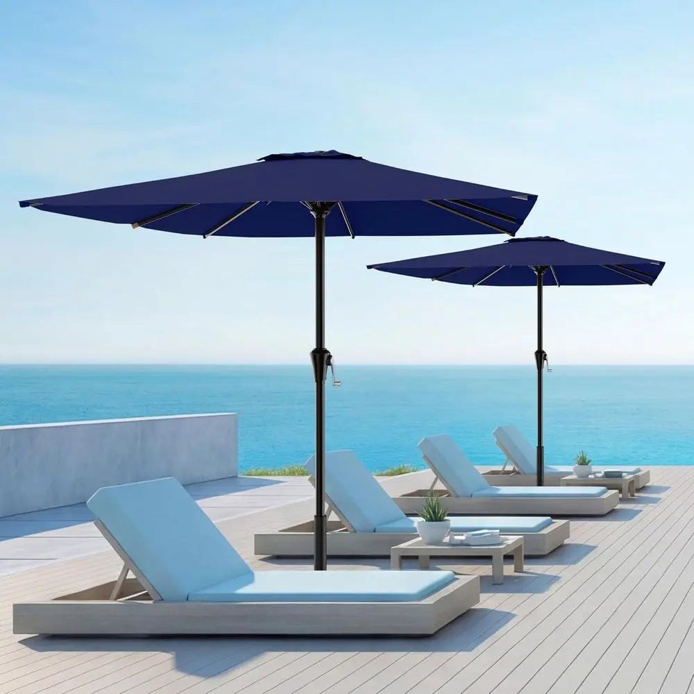 Navy 8-Foot x 10-Foot Patio Umbrellas with 8 Ribs for Outdoor, Pool, and Garden Use