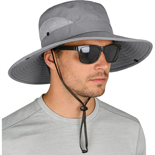 Wide Brim Safari Sun Hat for Men Women with Adjustable Chin Strap for Fishing Hiking Camping