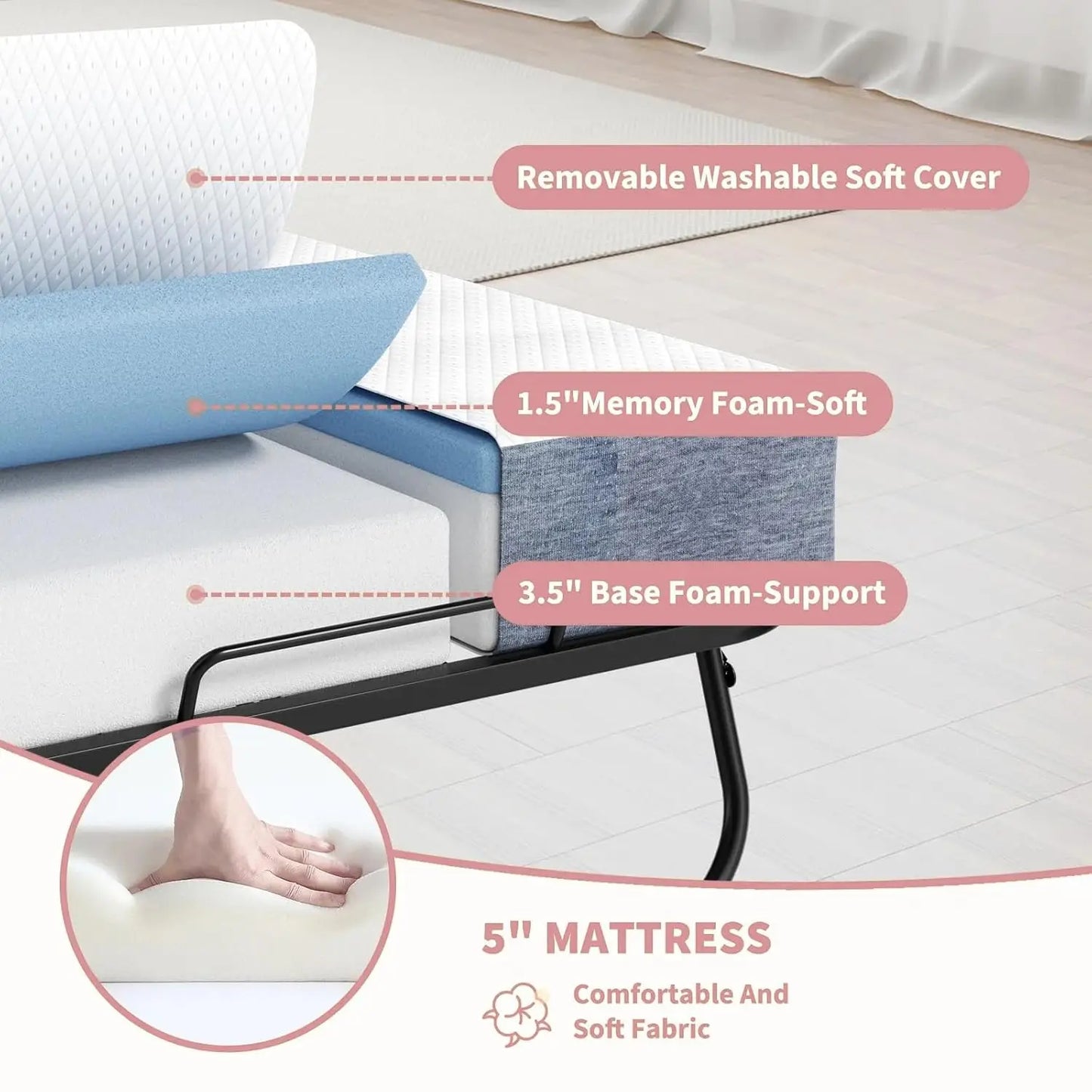 Folding Bed With Mattress For Guests Space Saving Rollaway