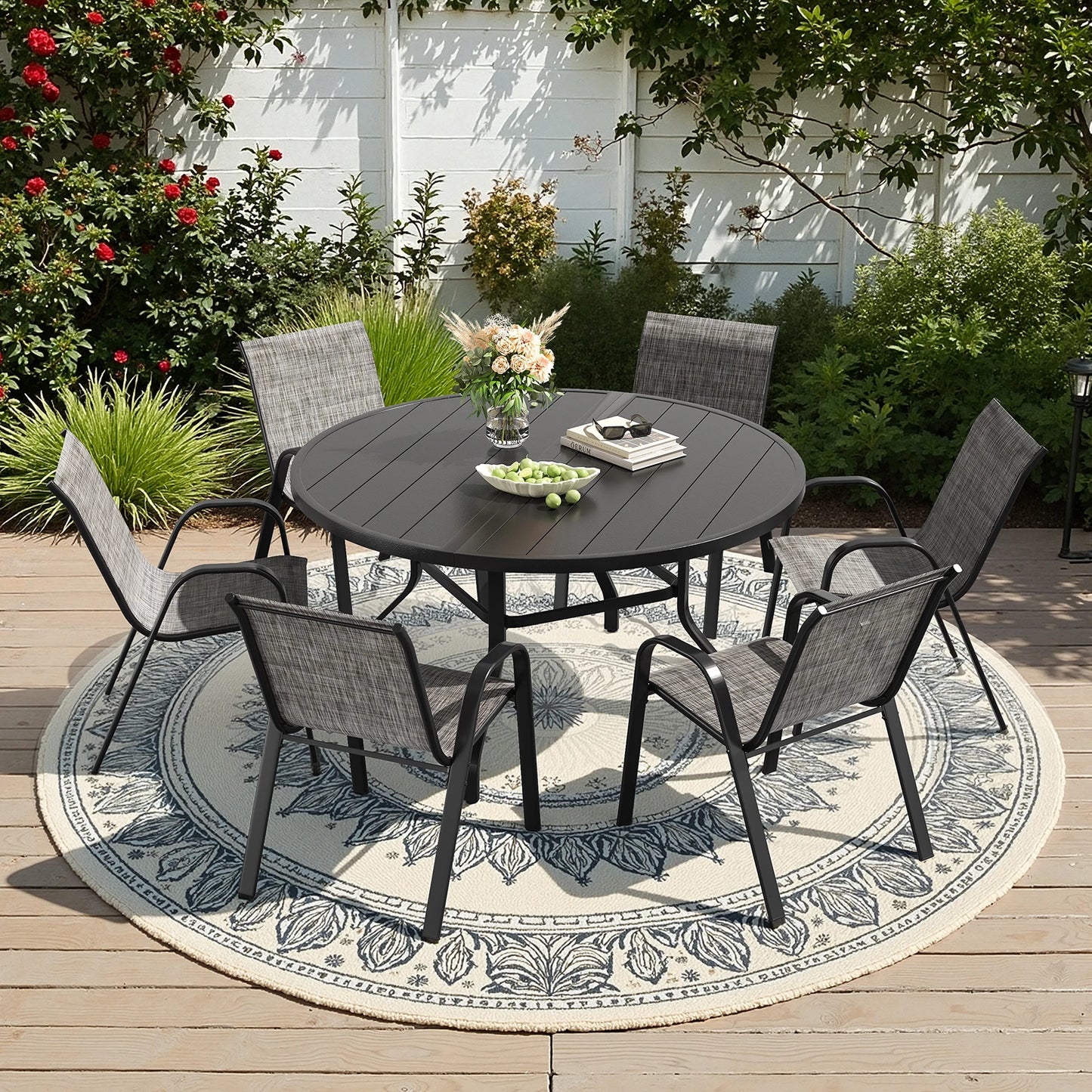 Farini 7 Piece Outdoor Dining Set For Six With Round Table And Chairs
