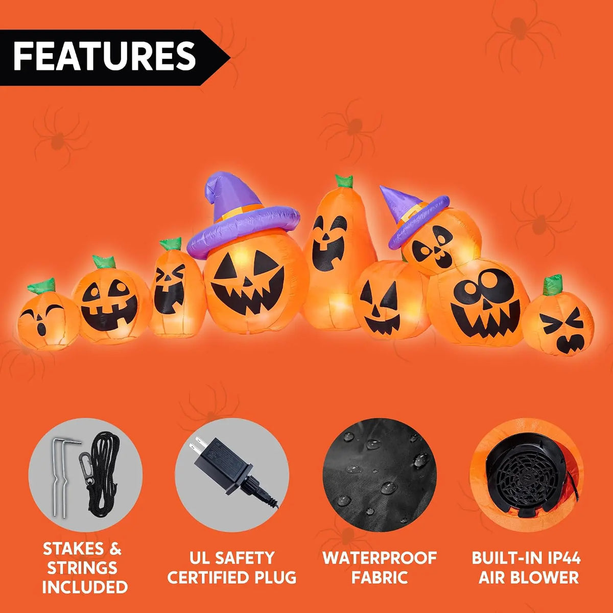 Halloween Inflatable Pumpkin With Witch Hat And LED Lights